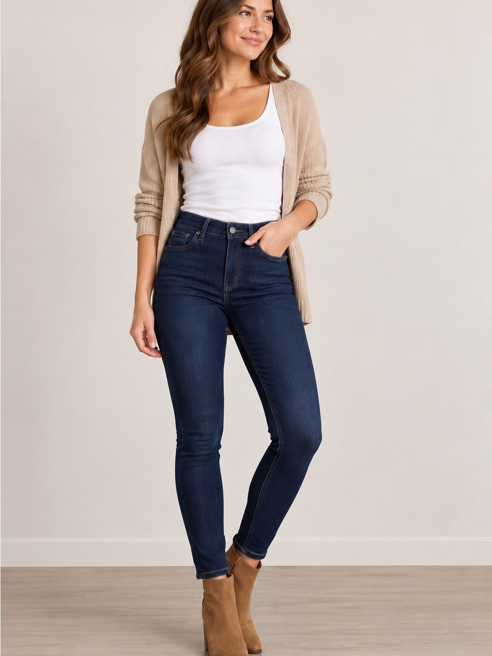 Dark Wash High Rise Skinny Jeans Stretch Denim